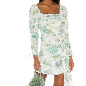 For Love & Lemons Aqua Ruched Sundress Floral Size X-Large